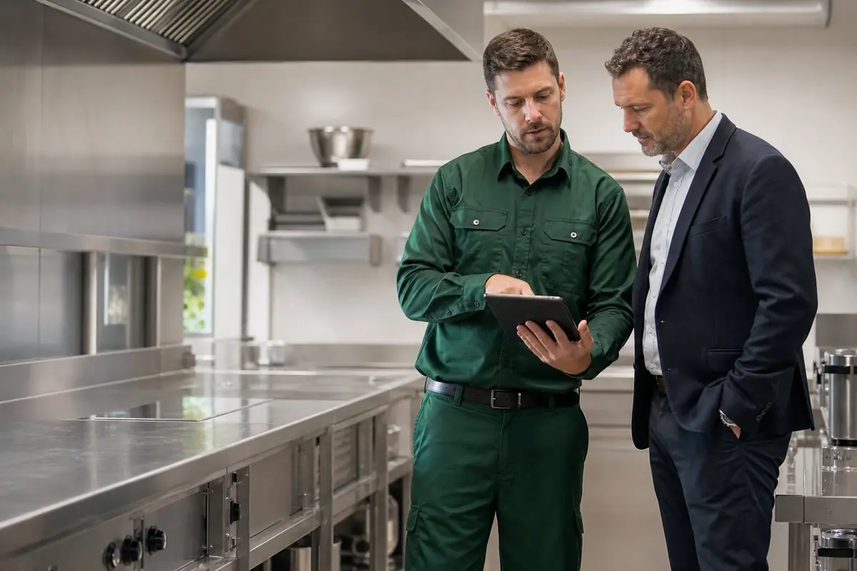 Professional pest control inspection at a commercial property