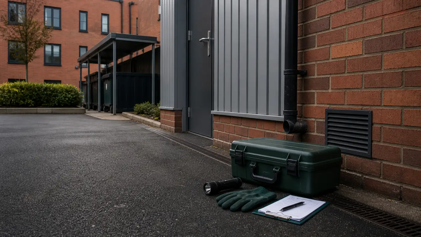 Professional pest-control inspection equipment outside a Sittingbourne residential and commercial property